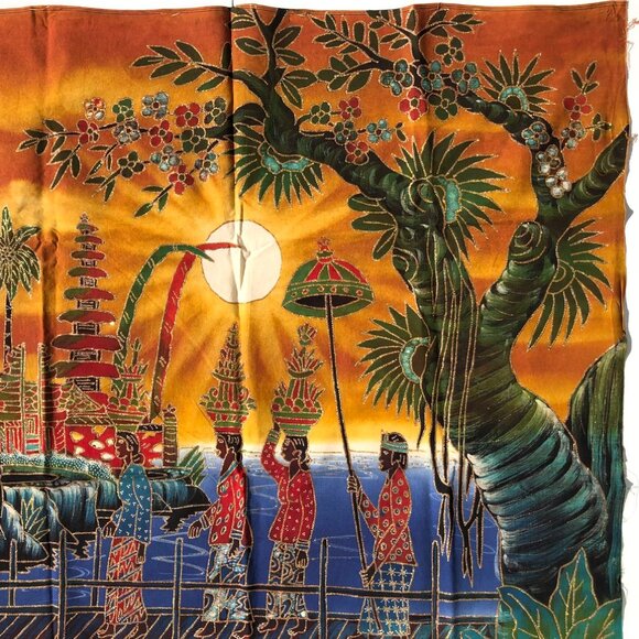 Balinese Batik Art Panel Traditional Scene Bali Indonesia Asian vintage AS IS - Picture 3 of 15